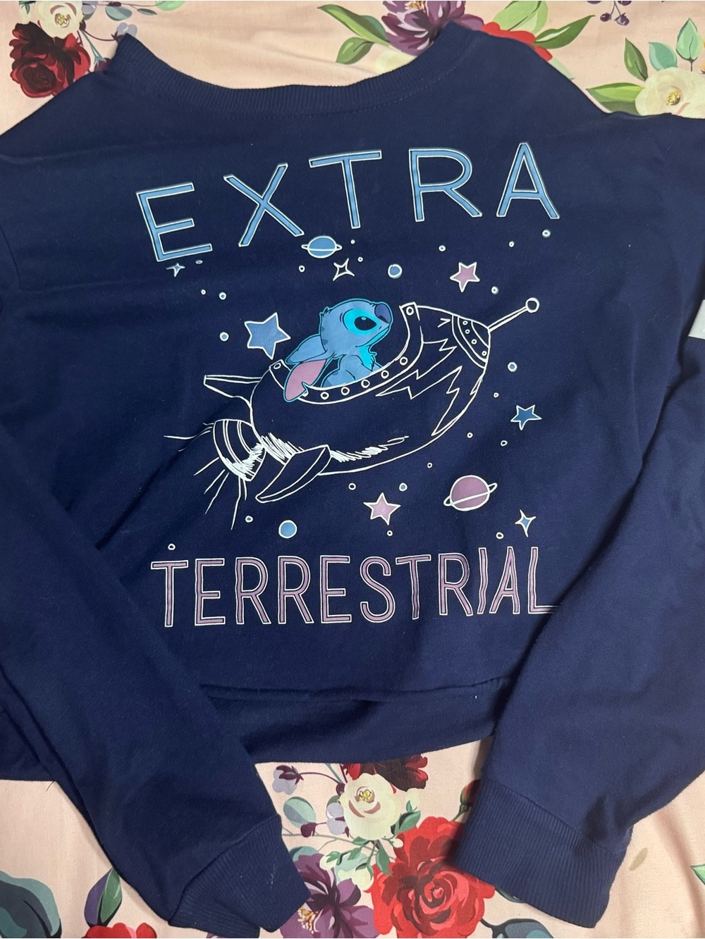Disney Navy Blue 'Extra Terrestrial' Crop Top with Light Blue and Pink Accents